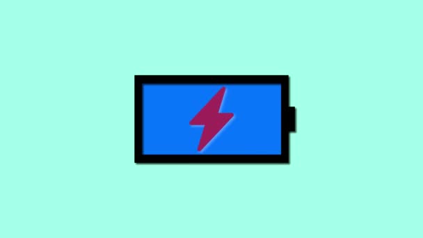 Battery Icon Charging Symbol Blue Screen Animated Green Background — Vídeo de stock