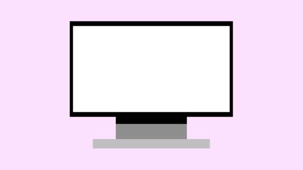 Компьютерный Монитор Отображает Индикатор Прогресса Иконкой Графика Анимированной Розовом Фоне — стоковое видео