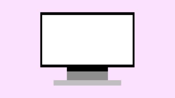 ピンクの背景にアニメーションされたグラフアイコンで進捗バーを表示するコンピュータモニター — ストック動画