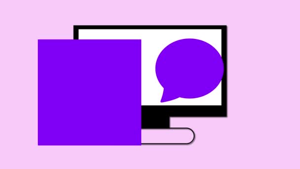 Számítógép Monitor Üzenet Ikon Animált Rózsaszín Háttér — Stock videók