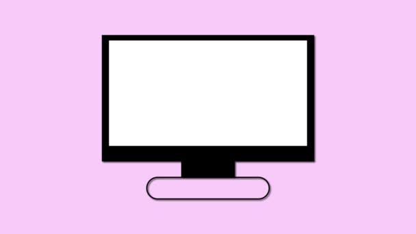 파스텔 배경에 애니메이션 진드기 마크로 체크리스트를 표시하는 컴퓨터 모니터 — 비디오