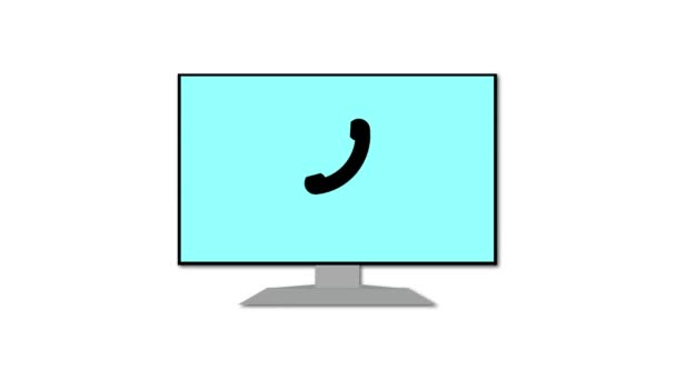 Monitor Computador Moderno Exibindo Uma Tela Chamada Com Ícone Telefone — Vídeo de Stock