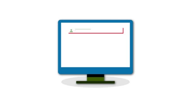 Desktop Computer Met Zoekbalken Het Scherm Geanimeerd Witte Achtergrond — Stockvideo