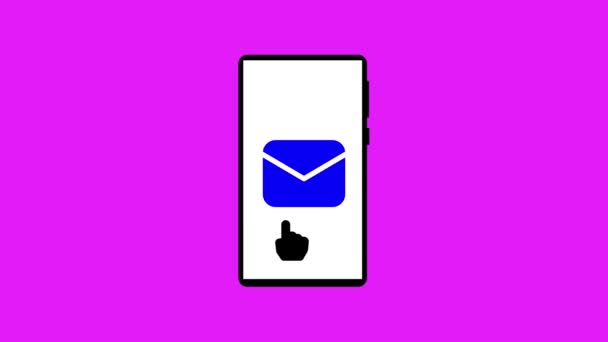 带有电子邮件通知图标的智能手机 屏幕上的动画背景为紫色 — 图库视频影像