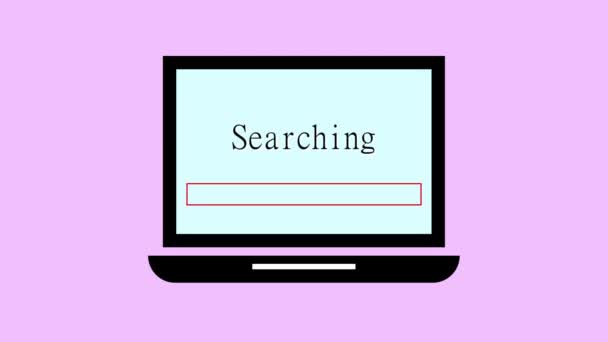 Laptop Met Zoeken Het Scherm Voortgangsbalk Geanimeerd Roze Achtergrond — Stockvideo