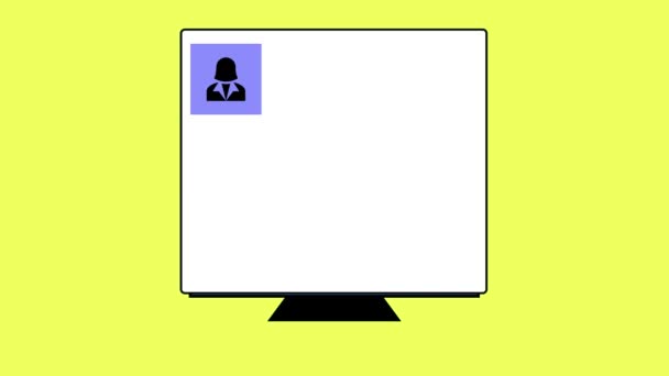 Οθόνη Υπολογιστών Που Εμφανίζει Προφίλ Και Κείμενο Κινούμενο Κίτρινο Φόντο — Αρχείο Βίντεο