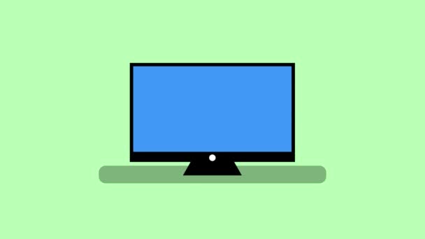 Minimalistische Darstellung Eines Computermonitors Mit Abstrakten Symbolen Auf Grünem Hintergrund — Stockvideo