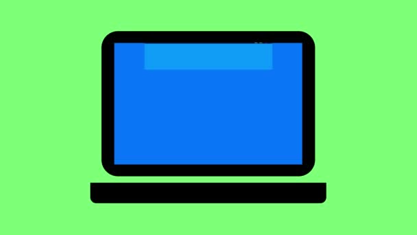 Laptop Met Blauwe Scherm Programmeercode Geanimeerd Groene Achtergrond — Stockvideo