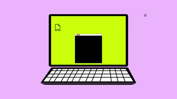 Laptop Con Codice Animato Schermo Programmazione Tecnologia Sviluppo Web — Video Stock