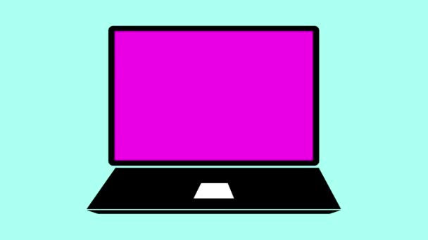 Современный Ноутбук Ярким Розовым Экраном Абстрактными Кодирующими Линиями Доступа Запрещен — стоковое видео