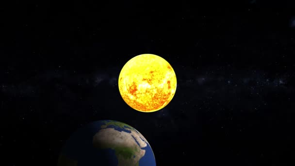 Realistisk Merkurius Planet Med Glödande Sol Animerad Svart Bakgrund — Stockvideo