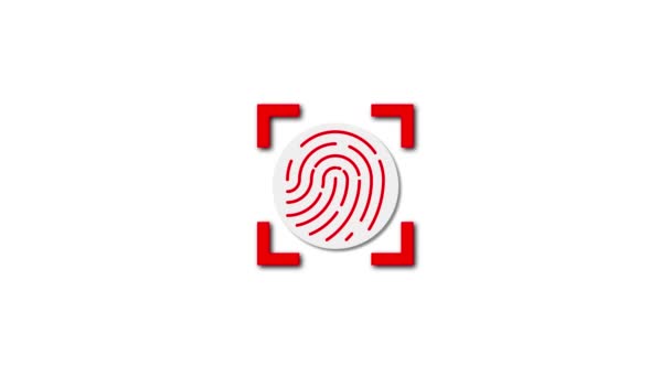 Значок Красным Отпечатком Пальца Фокус Скобках Анимированный Белом Фоне — стоковое видео