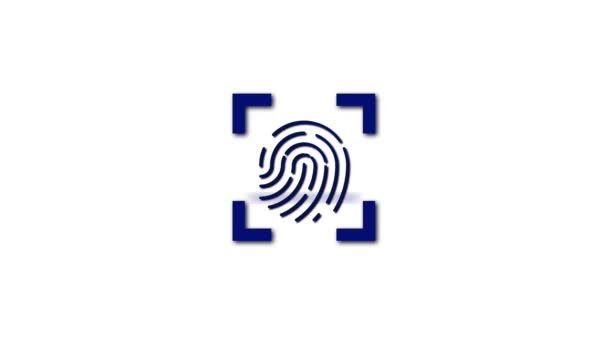 Μπλε Εικονίδιο Δακτυλικών Αποτυπωμάτων Κεντραρισμένο Μέσα Αγκύλες Εστίασης Κινούμενο Λευκό — Αρχείο Βίντεο