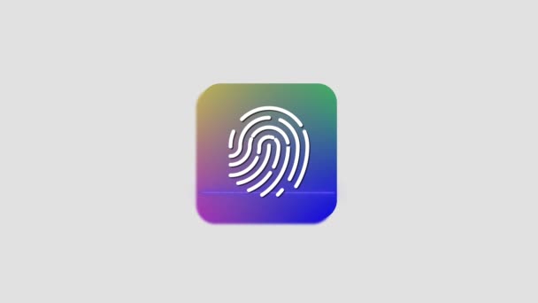 紫色の背景に青い指紋のアニメーションアイコン デジタルセキュリティと生体認証を象徴する — ストック動画