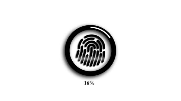 Черно Белый Значок Отпечатка Пальца Индикатором Загрузки Белом Фоне — стоковое видео