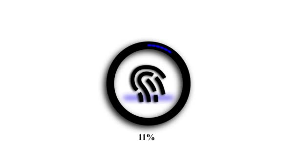 Schwarz Blaues Fingerabdrucksymbol Mit Fortschrittsbalken Animiert Auf Weißem Hintergrund — Stockvideo