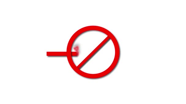 Animovaný Zákaz Kouření Červeným Symbolem Zákazu Nad Cigaretou Bílém Pozadí — Stock video