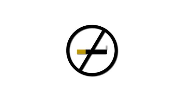 Smoking Sign Cigarette Black Circle Slash Animated White Background — стокове відео