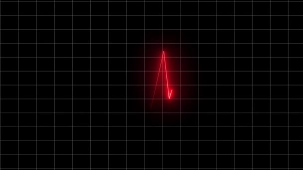 Red Digital Heartbeat Monitor Pulse Line Animated Dark Grid Background — Stockvideo