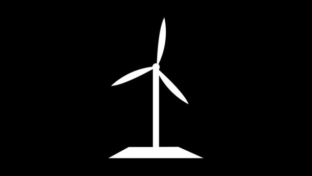 Animatie Windturbine Icoon Zwarte Achtergrond — Stockvideo