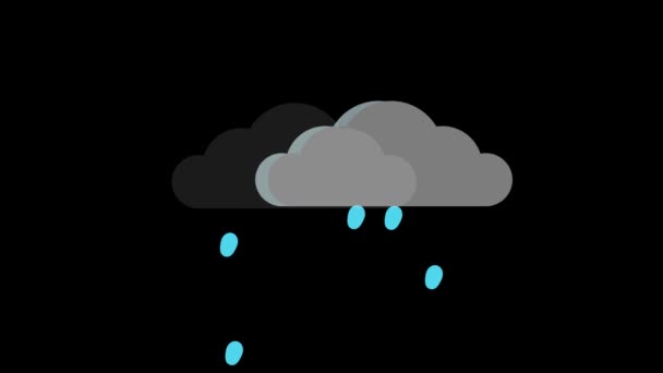 Animated Drops Rain Cloud Black Color Background — Stock Video