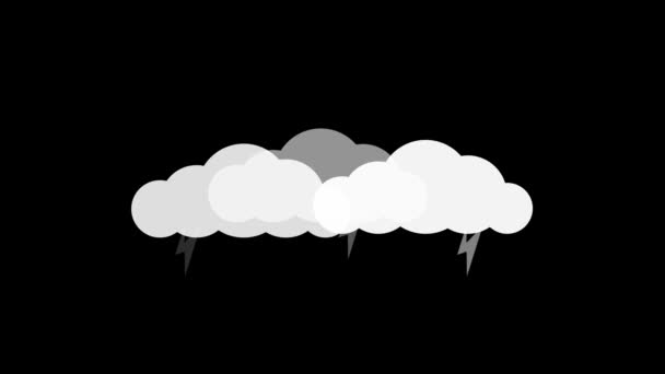 Bliksem Uit Wolken Geanimeerd Zwarte Achtergrond — Stockvideo
