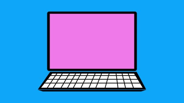 Laptop Ikoną Ekranu Ekranie Symbolizującym Cyberbezpieczeństwo Animowane Niebieskim Tle — Wideo stockowe