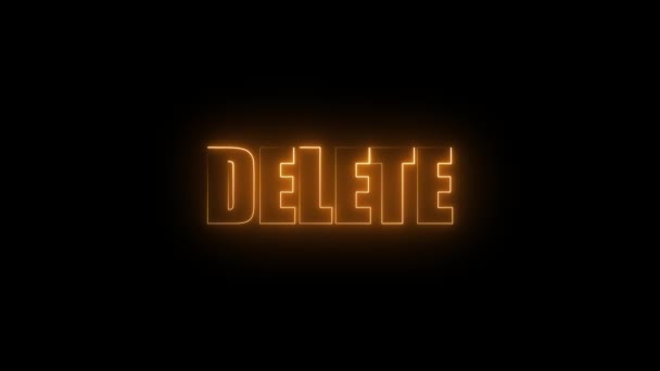 Neon Sign Word Delete Glowing Orange Animated Dark Background — Video