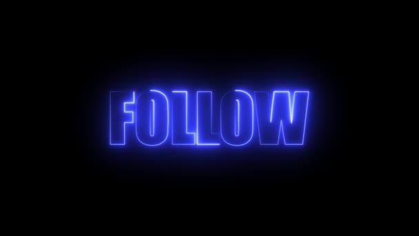 Neon Sign Word Follow Glowing Blue Animated Dark Background — Vídeo de stock