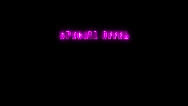 Neon Sign Text Special Offer Glowing Pink Red Animated Dark — Vídeo de Stock