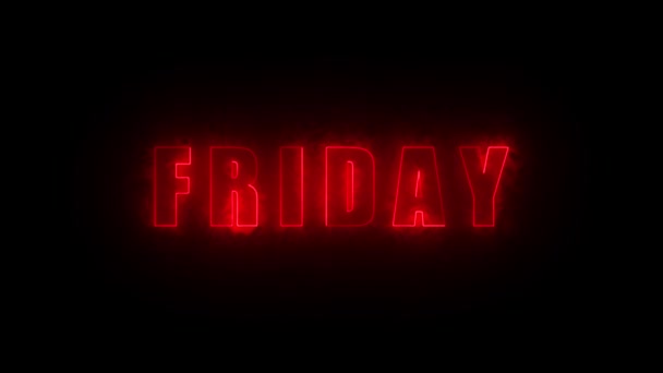Animated Neon Sign Word Friday Glowing Red Dark Background — Video Stock