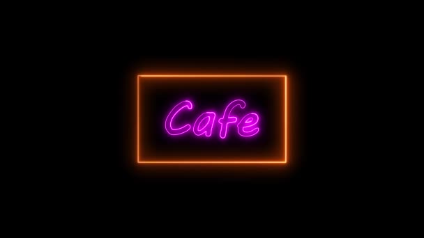 Neon Cafe Sign Glowing Vibrant Pink Orange Colors Animated Dark — Stok video