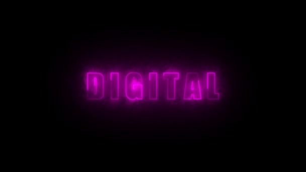 Neon Glowing Sign Word Digital Pink Animated Dark Background — 图库视频影像