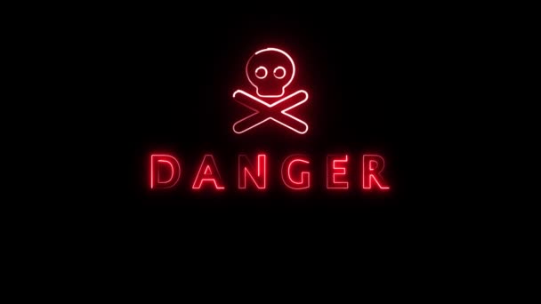 Neon Sign Word Danger Red Animated Black Background — стокове відео