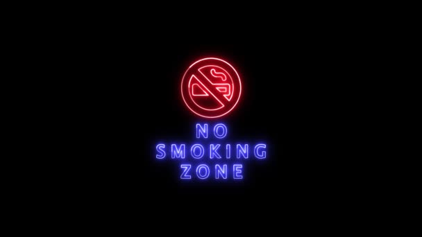 Neon Sign Words Smoking Zone Red Blue Animated Black Background — стокове відео