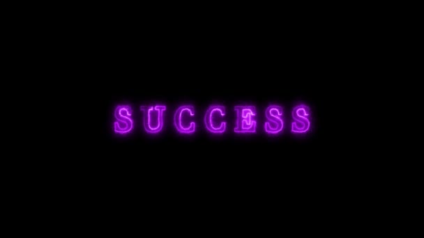 Neon Sign Word Success Glowing Purple Animated Black Background — Vídeo de stock