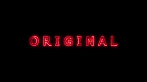 Neon Sign Word Original Red Animated Black Background — Stock video