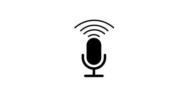 Black Microphone Icon Radio Waves Animated White Background — стокове відео