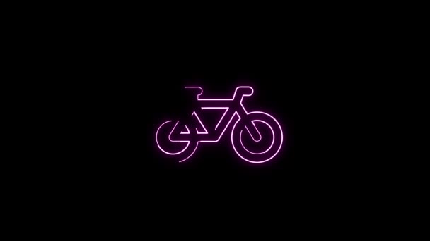 Neon Purple Bicycle Sign Glowing Animated Dark Background — Vídeos de Stock