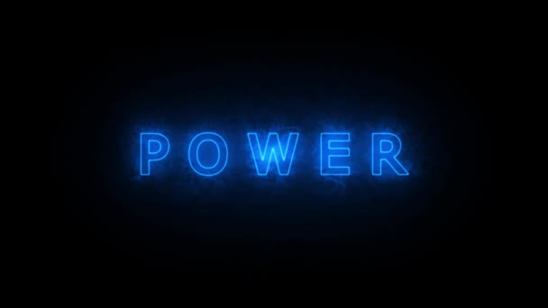 Neon Blue Power Text Animated Dark Background — Αρχείο Βίντεο