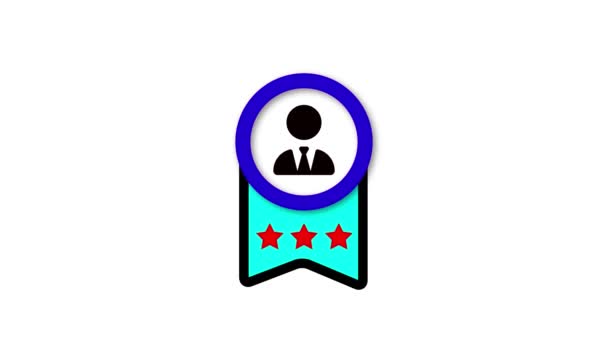 Blue Ribbon Badge Person Icon Three Red Stars Animated White — стокове відео