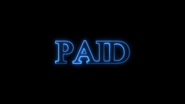 霓虹灯的标志 上面印有 Paid 蓝色动画 背景为黑色 — 图库视频影像