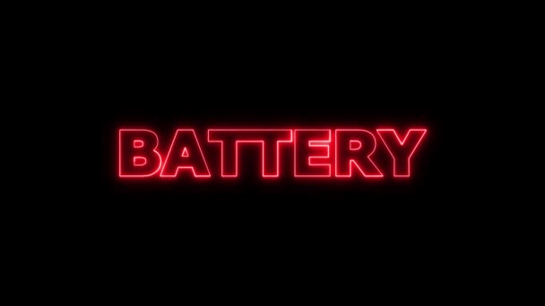 Неоновый Знак Словом Battery Красном Анимированном Черном Фоне — стоковое видео
