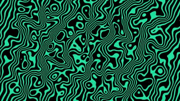 Абстрактний Візерунок Бірюзових Чорних Хвилястих Ліній Анімований Цифровий Фон — стокове відео