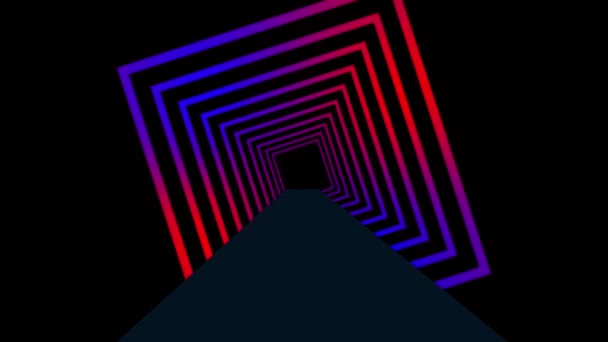 ネオントンネルの抽象的なデジタルアート 赤と青のラインで黒の背景にアニメーションされた3Dの視点を作成 — ストック動画