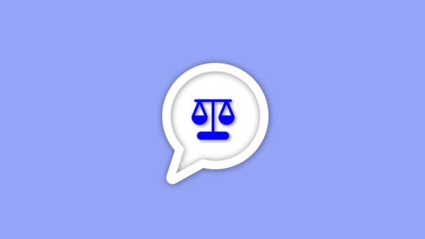 Ομιλία Φούσκα Κλίμακες Της Δικαιοσύνης Εικονίδιο Κινουμένων Σχεδίων Μπλε Φόντο — Αρχείο Βίντεο