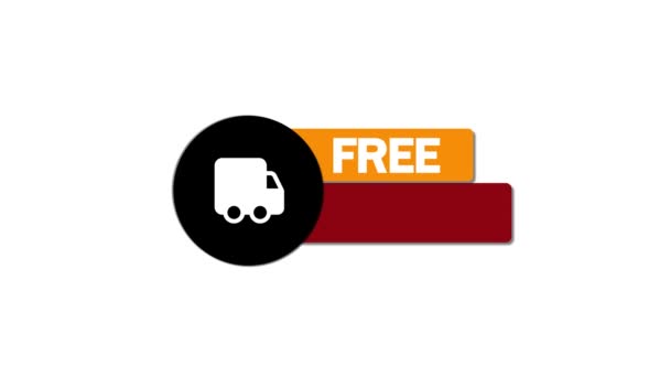 送料無料サービスを象徴する活気のあるタグにアニメーションされたトラックアイコン付きの無料配送ロゴ — ストック動画