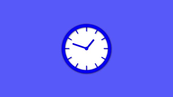 Reloj Analógico Blanco Simple Animado Sobre Fondo Azul Sólido — Vídeo de stock