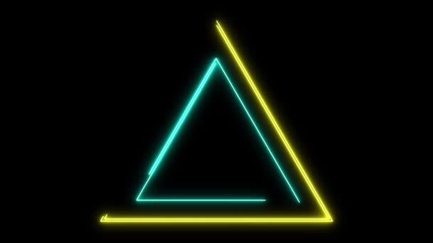 Треугольный Неоновый Светящийся Анимированный Значок Черном Фоне — стоковое видео