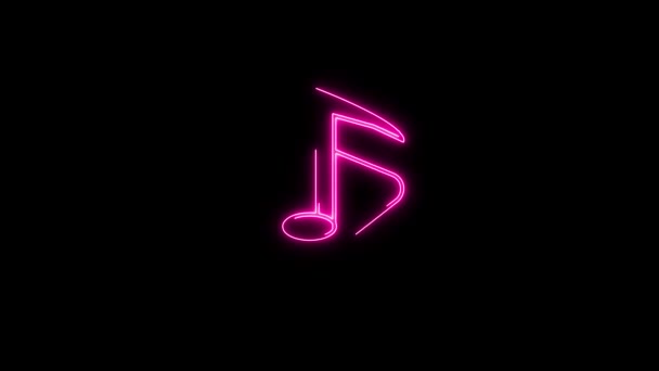 Brilhante Neon Movimento Música Símbolo Ícone Animado Fundo Preto — Vídeo de Stock